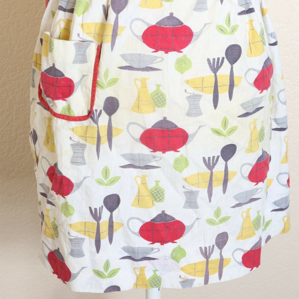 Half Apron Vintage Kitchen Print Red Yellow Green - Picture 3 of 6